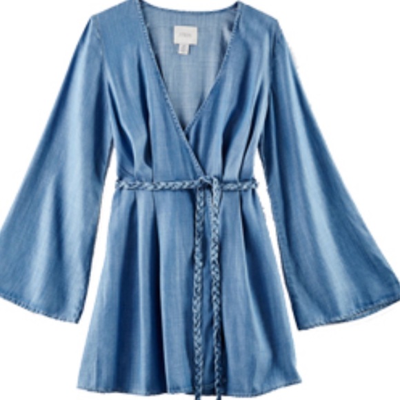 Guess Dresses & Skirts - Guess bell sleeved wrap chambray mini dress